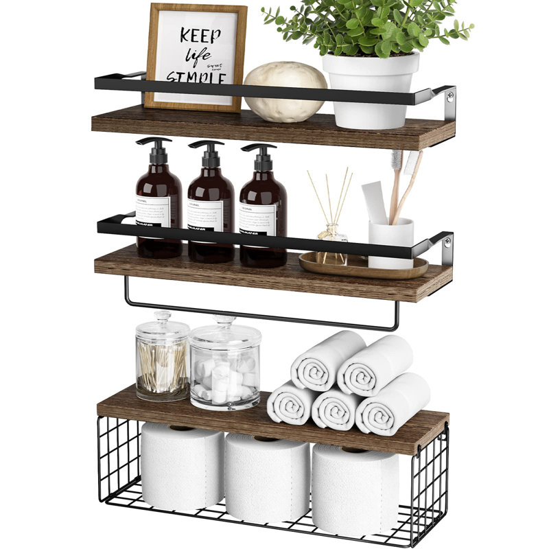 17 Stories Helmtraut Solid Wood Wall Bathroom Shelves & Reviews ...